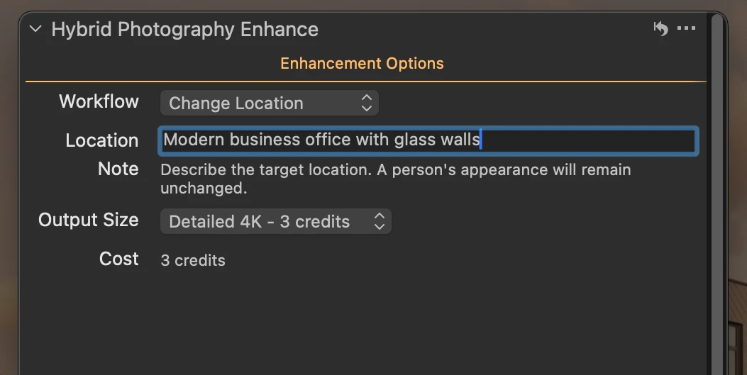 Hybrid Photography plugin workflow selection